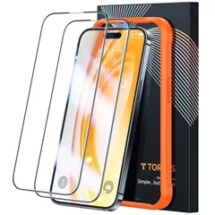 「指紋防止・指滑り超快適！」TORRAS iPhone 15 Pro Max 専用 ガラスフィルム 高精度ガイド 航空宇宙材料 米軍MIL規格 全面保護 強化極細黒縁 9H越え 2枚セット アイフォン15プロマックス用フィルム GlassGo Series 0