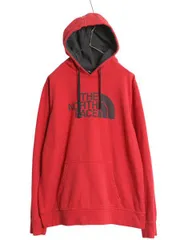 【お得なクーポン配布中!】 ノースフェイス プリント スウェット フード パーカー メンズ L / 裏起毛 トレーナー プルオーバー アウトドア ツートン シンプル 赤 濃灰