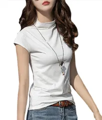 [ハベリィ] 半袖 Tシャツ ハイネック カットソー フレンチスリーブ トップス レディース (ホワイト, L) [ホワイト] [L]