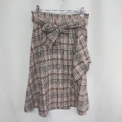 ◇ ⊇ JUSGLITTY チェックリボンベルト 膝丈 台形 スカート サイズ2 ブラウン レディース E  【1409240012023】