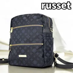 軽くて機能的✨　russet ラシット　バックパック ショルダーバッグ モノグラム 2WAY ナイロンジャガード 多収納 ゴールドプレート レディース　ネイビー系