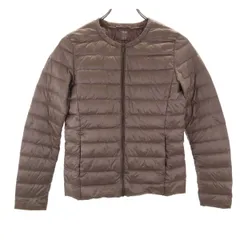 UNIQLO ユニクロ ノーカラー ウルトラライトダウンジャケット S ブラウン系 収納袋付き レディース 古着