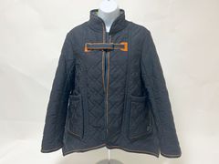 HERMES エルメス レディース キルティング ジャケット コート ネイビー イエローチェック ポリエステル サイズ：34