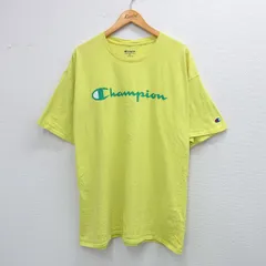 XL/古着 チャンピオン champion 半袖 ブランド Tシャツ メンズ ビッグロゴ 大きいサイズ コットン クルーネック 黄 イエロー 25sep01 中古