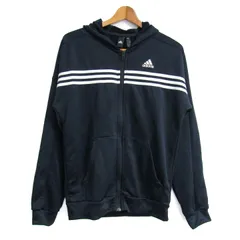 アディダス パーカー トップス ジップアップ スウェット スポーツウエア メンズ Mサイズ ネイビー adidas 【中古】