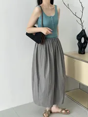 バルーンスカート レディース プリーツ ロングスカート フレア タック ウエストゴム つぼみ ポケット付き バルーン フレアスカートtaochuan06