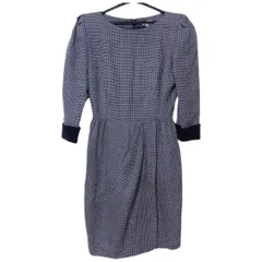 RE188 【美品】FOXEY BOUTIQUE フォクシーブティック　千鳥柄　半袖ワンピース　モノトーン　濃紺×白　レディース　38  レトロ　ヴィンテージ　オシャレ　可愛い　上品　希少