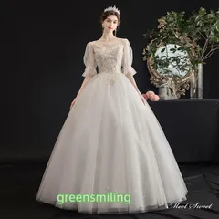 ウェディングドレス ロングドレス プリンセスドレス プリンセスラインドレス 半袖 二次会 結婚式 前撮り 花嫁 ウエディングド