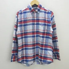 D■トミーヒルフィガー/TOMMY HILFIGER チェック柄 リネンブレンドシャツ【M】青赤/MENS/167【中古】
