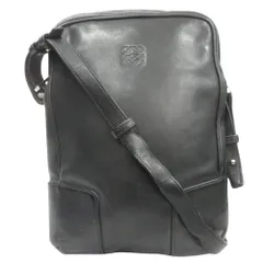 LOEWE ロエベ レザー ショルダー バッグ アナグラム ロゴ 刻印 オールド ヴィンテージ ビンテージ 黒 ブラック メンズ レディース 古着 中古 USED