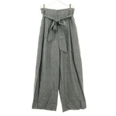 美品 green label relaxing グリーンレーベルリラクシング グレンチェック リボンベルト タック ワイドパンツ 38 グレー UNITED ARROWS レディース 古着