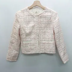 ◇ ⊇ ef-de ツイード柄 ラメ入り 長袖 ノーカラージャケット サイズ9 ピンク グレー系 レディース E  【1501160014405】のサムネイル