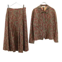 バーバリーズ 90s ウール オールド 総柄 スカートスーツ 上下 セットアップ 11/9 赤系 Burberrys レディース