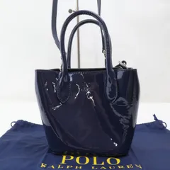 2410-25 ポロラルフローレン ショルダーバッグ ハンドバッグ 2WAY 美品 POLO RALPH LAUREN PVC製 ネイビー