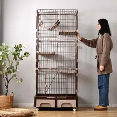 猫 ケージ トイレ付 ハンモック付 収納型 キャットケージ 3段 1段2段可能 キャスター付 キャットハウス 【コーヒー】 yew1のサムネイル