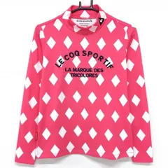 【超美品】ルコックゴルフ 長袖ハイネックシャツ ピンク×白 ダイヤ柄 ロゴネイビー レディース L ゴルフウェア le coq sportif