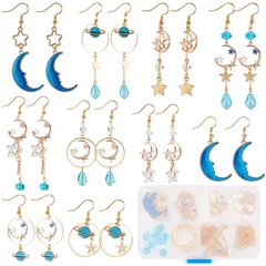 【新着商品】SUNNYCLUE　【星月の約】　10対　青い　月　ピアス　手作り　セット　チャーム　星　ピアス　キット　チャーム　夏　オーシャン　パーツ　ムーン　ピアス　星　ネックレス　ガラスビーズ　パープル　海洋　フレームパーツ　デコ　スター　チャーム　金色