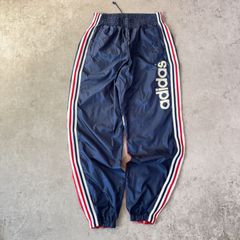90s デサント製 アディダス ナイロンパンツ トリコロール 160 ブラック