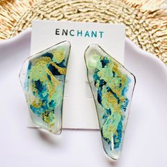 現代アート イヤリング 青 ハンドメイド