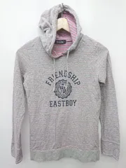 ◇ EASTBOY イーストボーイ ボーダー ロゴ 長袖 プルオーバー パーカー サイズ11 グレー ピンク レディース P  【1406240025169】