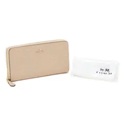 コーチ COACH アコーディオン ウォレット パテント レザー シグネチャー デボスド 型押し F54805 長財布 ラウンドファスナー ロングウォレット レディース ベージュ 美品 中古 mbb04003