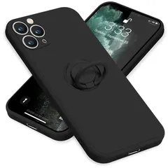 ZHUAZHULE iPhone11 Pro ケース リング付き シリコン アイフォン11Pro スマホケース スタンド機能 カバー 耐衝撃 レンズ保護 360°回転 車載ホルダー ストラップホール付き 滑り止め 指紋防止 薄型 （ブラック） 1