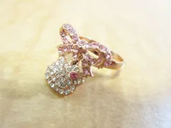 【美品】ハローキティ サンリオ 指輪 リング リボン モチーフ ラインストーン ピンクゴールド 13号