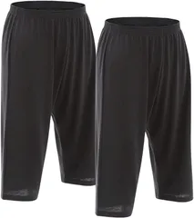 mom21 ステテコパンツ メンズ 7分丈 下着 ロング ニットトランクス 前閉じ ブラック2枚( ブラック,  4L)