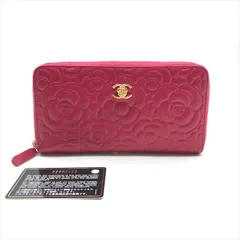 美品 CHANEL シャネル ココマーク カメリア キャビアスキン ラウンド ファスナー 長財布 ウオレット ピンク a6490