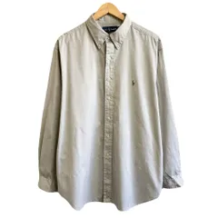 Ralph Lauren ラルフローレン ボタンダウンシャツ コットンシャツ 無地  長袖シャツ ワンポイントロゴ 刺繍 ライトグレー XXLサイズ程度 No.J158
