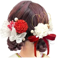[JZOON] 髪飾り【9色展開】 蝶 花 ドライフラワー ピンポンマム 成人式 七五三 浴衣 袴 着物 飾り 振袖 和装 卒業式 結婚式 バタフライ リボン パール 水引 かわいい 赤 M105