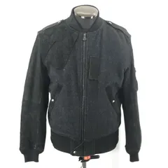 日本製★羊革使用/ウール/フルジップブルゾン【L/黒】袖裾リブ/部分両サイドポケット/Made in Japan◆BC467L<sale>