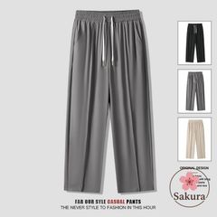 ワイドパンツ メンズ 接触冷感 無地 アイスシルク イージーパンツ 九分丈 ゆったり 涼感 夏 ズボン 薄手 冷感パンツ ひんやり 涼しい ボト