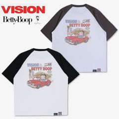 新品メンズ ヴィジョン vision street wear ベティ・ブープ BETTY BOOP コラボ 半袖 Tシャツ 半袖Tシャツ ティーシャツ ラグラン プリント ベティー ベティちゃん  キャラクター グッズ レディース ユニセックス