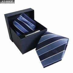 ダニエルウェリントン ネクタイ&amp;タイバー&amp;チーフ 3点セット Daniel Wellington メンズ シルク100% ストライプ柄 8cm NAVY/BLUE おしゃれ プレゼント
