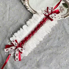 【在庫処分】ロリータ ゴシックカチューシャ フリルレース リボン付き ヘッドドレス ヘアアクセサリー ヘアアクセサリー 萌え系 お人形茶話会 パーティー コスプレ系 姫系 エンゼルロリータ 甘ロリlolita キュート メイドカフェ (ワインレッドwine-r