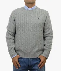 [POLO RALPH LAUREN] (ポロ ラルフローレン) メンズ コットン ケーブルニット クルーネックセーター ワンポイント [並行輸入品]