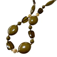 モスグリーン 大粒ストーン ネックレス エスニック レディース アクセサリー おしゃれ 普段使い 存在感 ハンドメイド風 中古美品