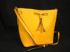 ■新品同様■ LAUREN RALPH LAUREN ローレンラルフローレン レザー 巾着型 クロスボディ ショルダーバッグ イエロー系 CE0002のサムネイル