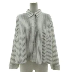 グローバルワーク GLOBAL WORK 365日マイスタイルクロップドシャツ GW624054AD 長袖 ストライプ アイボリー ネイビー 紺 F