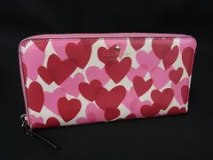 ■美品■ kate spade ケイトスペード レザー ハート柄 ラウンドファスナー 長財布 ウォレット 札入れ 小銭入れ レッド系 DG4921