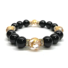 12mm 四神獣金彫水晶×モリオン パワーストーン ブレスレット天然石 運気上昇 開運  [l] 金運 健康運 厄払い お守り 青龍 白虎 玄武 朱雀 （ゴールド）メンズ・レディース　男性・女性　数珠ブレス　開運  [l]