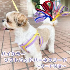 【限定セール】バイカラー ソフトパッドハーネスリード 犬 猫 ペット 兼用 ハーネス リード 胴輪 ハーネスリードセット ソフトパッド メッシュ バイカラー ツートンカラー お散歩  サイズ調節可 リーダーウォーク エミリースタイル emilystyle