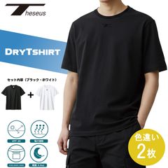 THESEUS 半袖シャツ 色違い２枚セット ブラック + ホワイト ロゴ ブラック ドライＴシャツ メッシュ 吸汗速乾  DryTshirt BLACK + WHITE Logo BLACK TB71