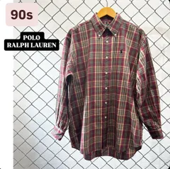 90s POLO RALPH LAUREN BLAIRE BD SHIRTS PURPLE BEIGE GREEN CHECK 90年代　ポロラルフローレン　チェックシャツ　オーバーサイズ　メンズ　メンズ古着　古着　ヴィンテージ　アメリカ古着　M相当
