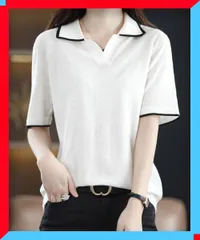 新品 半袖ポロシャツ レディース ニット 夏服 清楚 韓国風 通勤 着やせ 春夏 無地 カットソー 【送料無料】