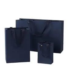 【新品】 ギフトバッグ 手提げ紙袋 ビジネス シンプル プレゼント包装 10枚セット 4カラーオリジナルエディション シンプル紙袋 無地 贈答用 ギフト包装 (縦型：25*13*32, ネイビー) 1