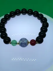 三眼天珠 12mm 黒曜石10mm 紅瑪瑙 緑玉髄アクセサリーブレスレット2432-1/10