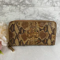 希少❗️🤎美品🤎TORY BURCH ラウンドファスナー長財布　パイソン柄ブラウン茶　トリーバーチ