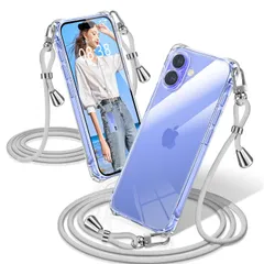 【数量限定】iPhone 16 ケース 用 クリア ショルダー 耐衝撃 iPhone16 スマホケース 透明 織りストラップ付き アイフォン16 カバー 肩がけ 首掛け 紐付き 縄掛け シングルショルダーロープ 斜めがけ 調節可能なショルダー クロスボディ 多